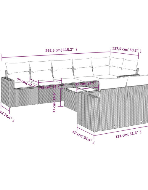 Загрузите изображение в средство просмотра галереи, Set mobilier de grădină cu perne, 9 piese, negru, poliratan
