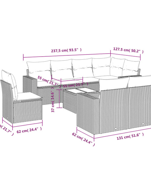 Încărcați imaginea în vizualizatorul Galerie, Set mobilier de grădină cu perne, 9 piese, negru, poliratan
