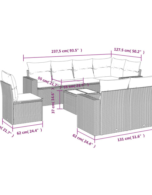 Încărcați imaginea în vizualizatorul Galerie, Set canapele de grădină, 9 piese, cu perne, bej, poliratan
