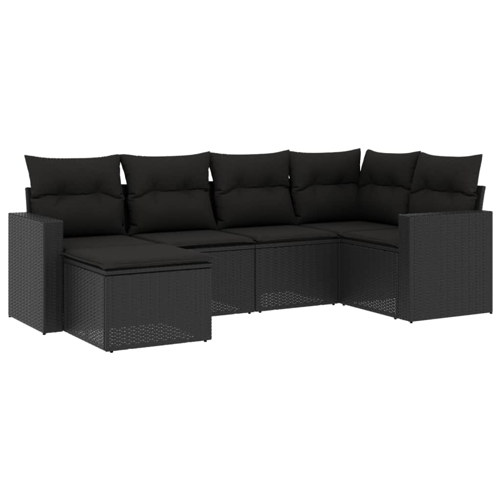 Set mobilier de grădină cu perne, 6 piese, negru, poliratan