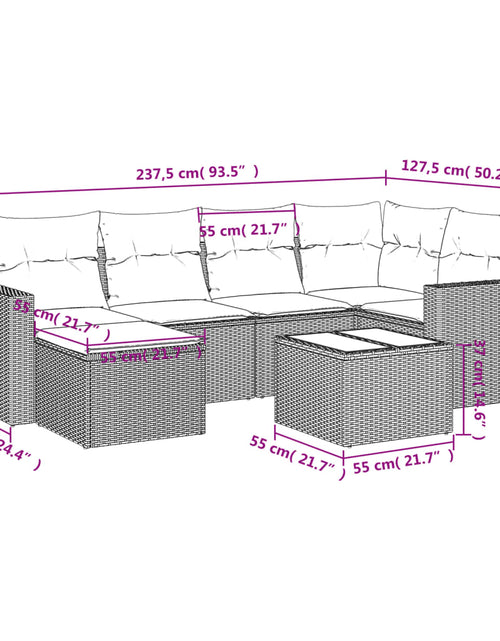 Încărcați imaginea în vizualizatorul Galerie, Set canapele de grădină cu perne, 7 piese, maro, poliratan
