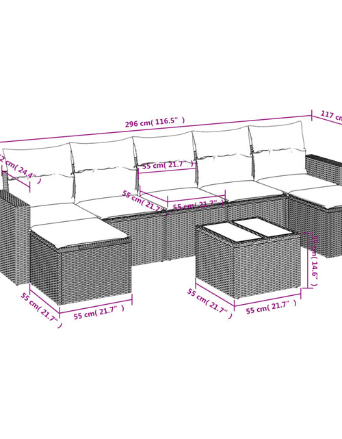 Încărcați imaginea în vizualizatorul Galerie, Set canapele de grădină, 8 piese, cu perne, bej, poliratan
