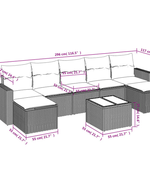 Încărcați imaginea în vizualizatorul Galerie, Set canapele de grădină, 8 piese, cu perne, bej, poliratan
