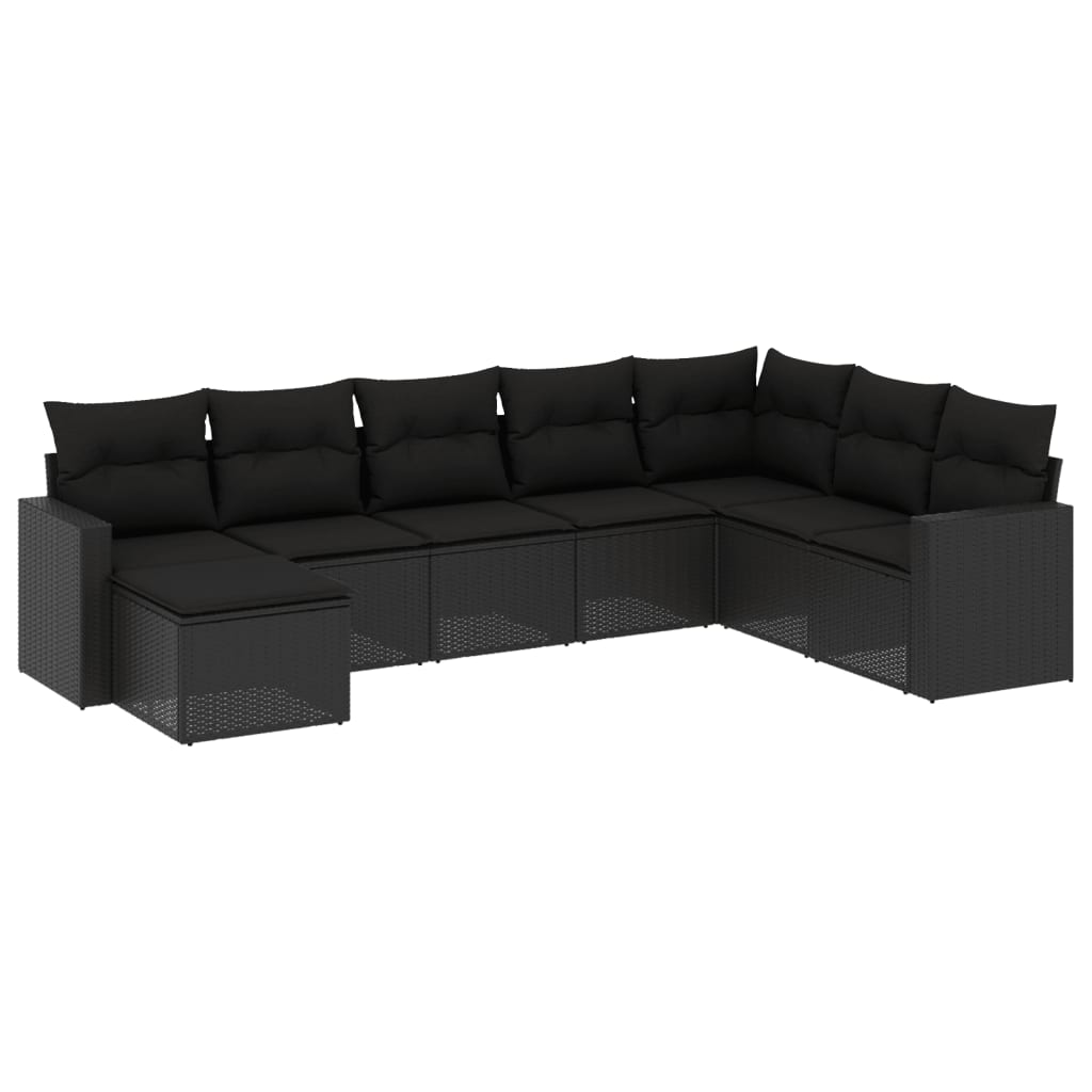 Set mobilier de grădină cu perne, 8 piese, negru, poliratan