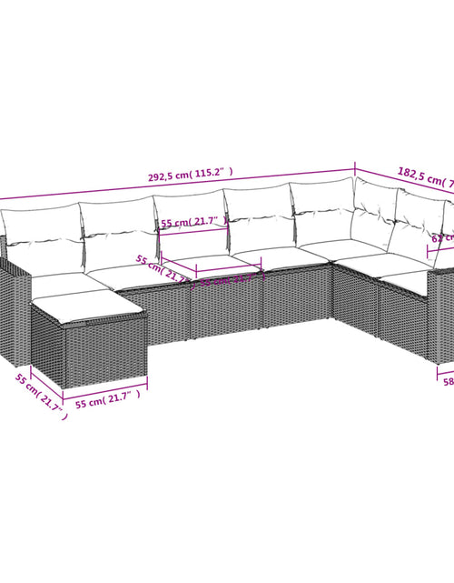 Încărcați imaginea în vizualizatorul Galerie, Set canapele de grădină, 8 piese, cu perne, bej, poliratan
