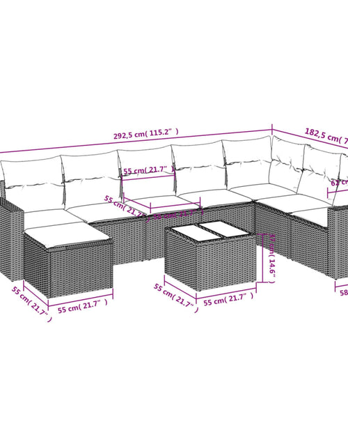 Încărcați imaginea în vizualizatorul Galerie, Set canapele de grădină, 9 piese, cu perne, bej, poliratan
