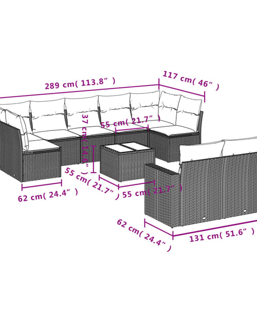 Încărcați imaginea în vizualizatorul Galerie, Set canapele de grădină cu perne, 10 piese, maro, poliratan
