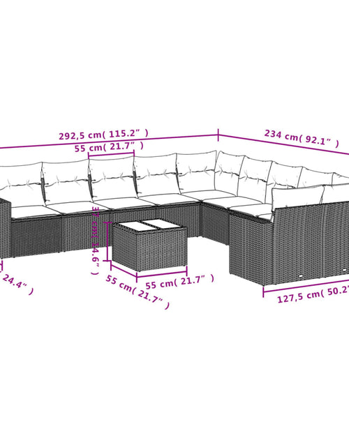 Încărcați imaginea în vizualizatorul Galerie, Set canapele de grădină cu perne, 11 piese, bej, poliratan

