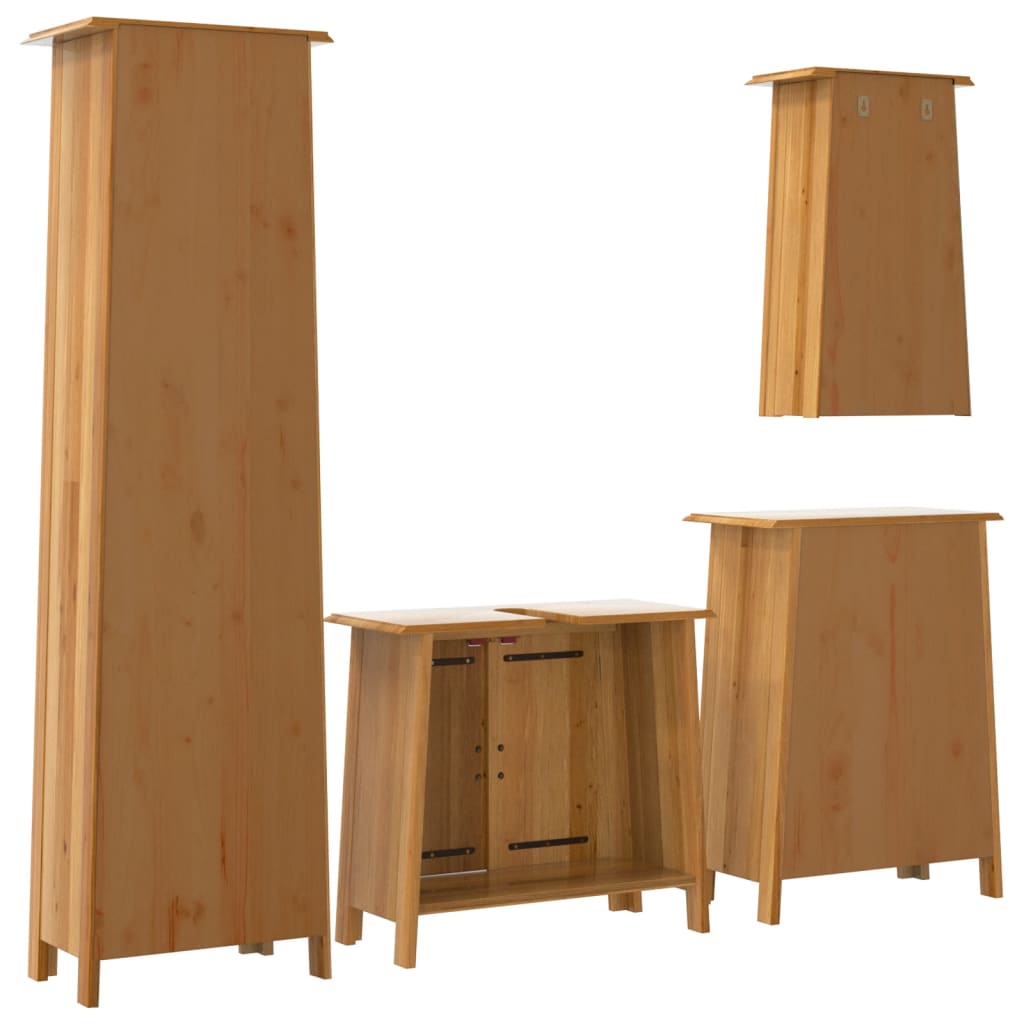 Set mobilier de baie, 4 piese, lemn masiv de pin - Lando