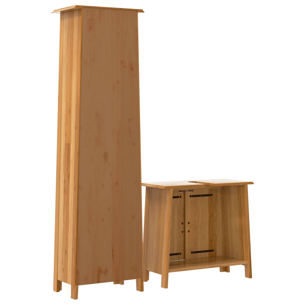 Set mobilier de baie, 2 piese, lemn masiv de pin