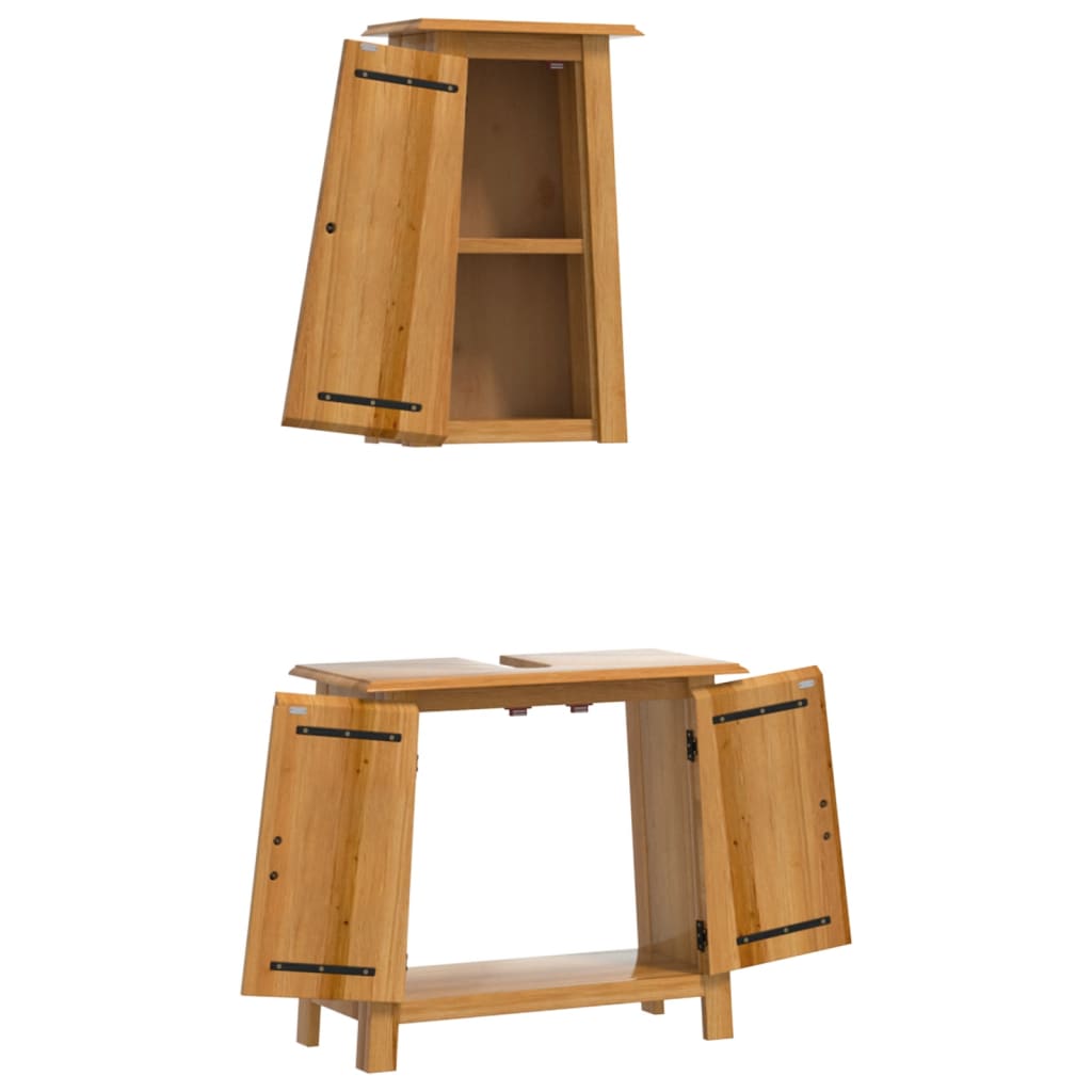 Set mobilier de baie, 2 piese, lemn masiv de pin - Lando