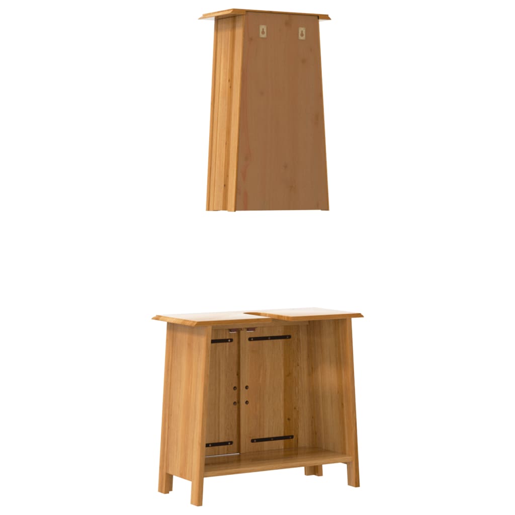 Set mobilier de baie, 2 piese, lemn masiv de pin - Lando