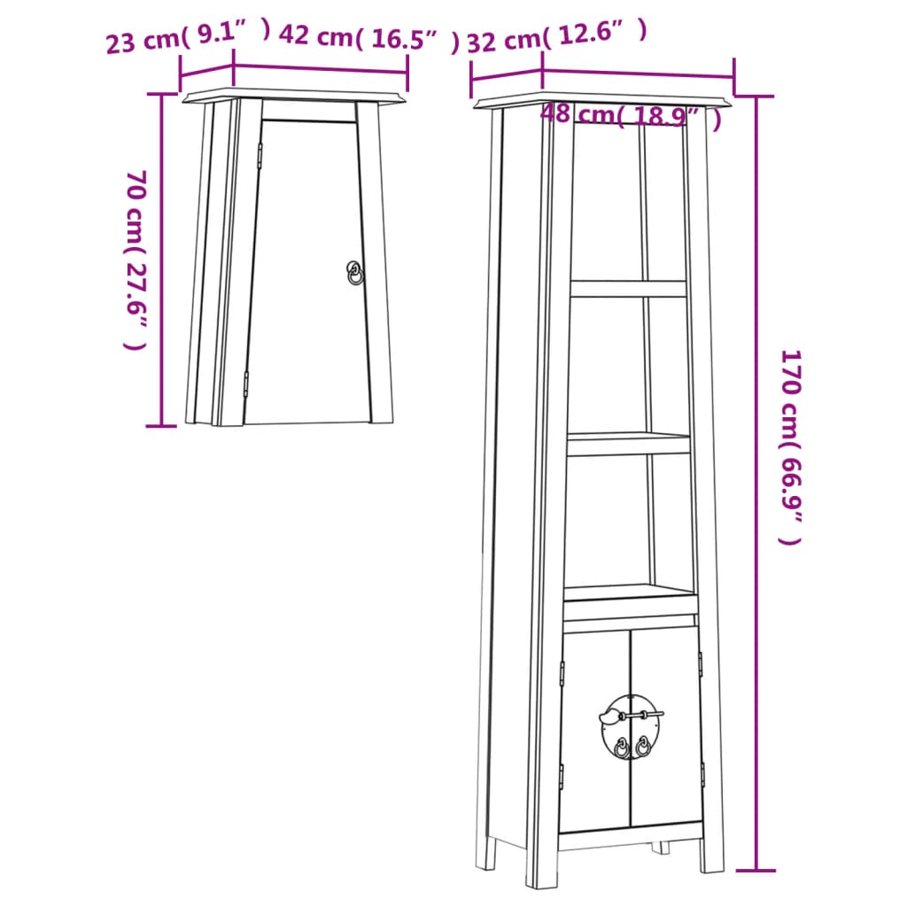 Set mobilier de baie, 2 piese, lemn masiv de pin