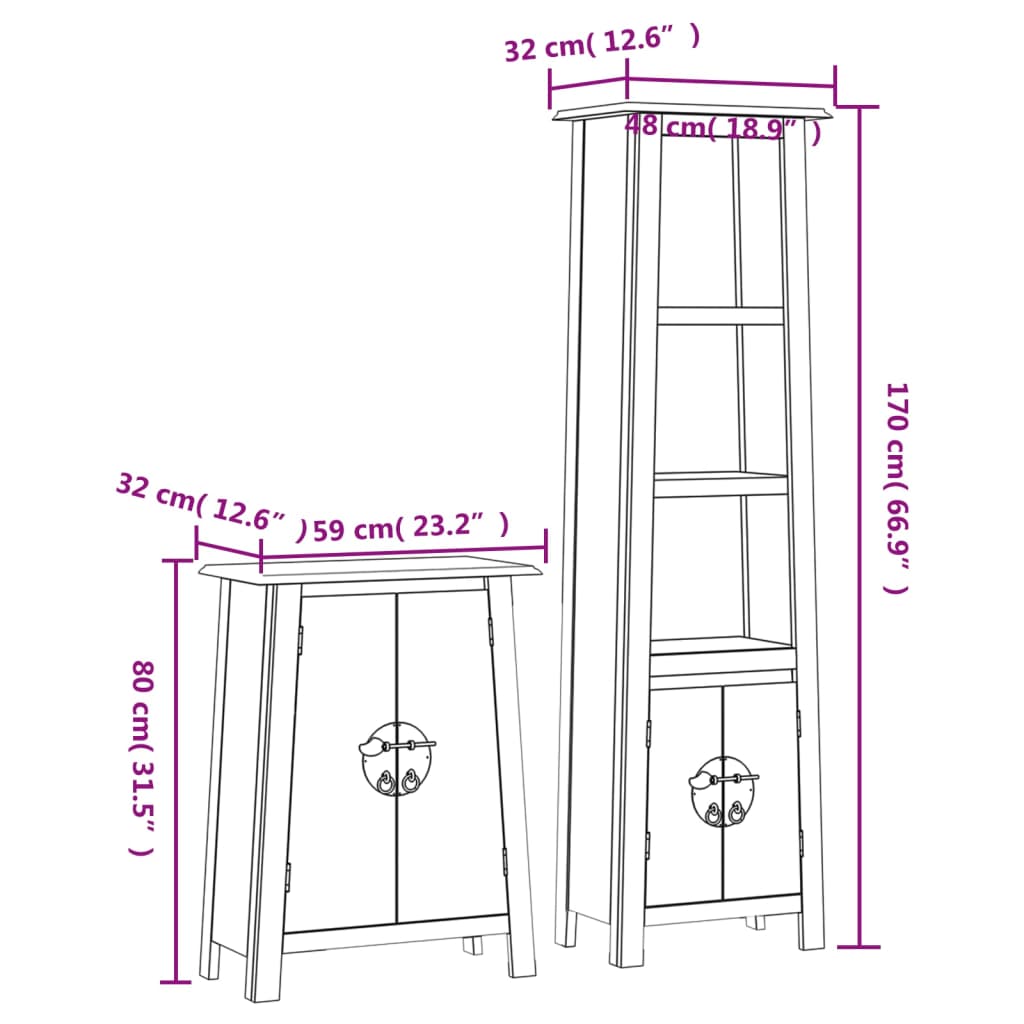 Set mobilier de baie, 2 piese, lemn masiv de pin