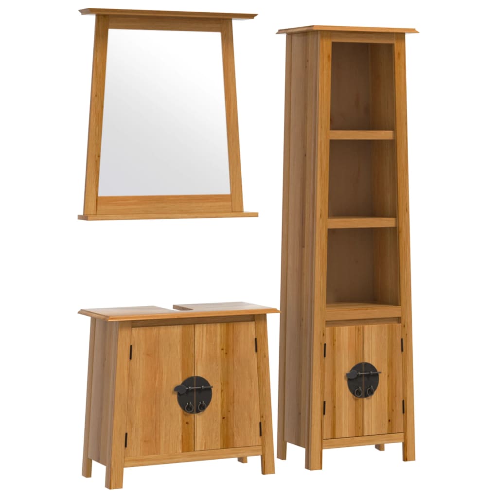 Set mobilier de baie, 3 piese, lemn masiv de pin