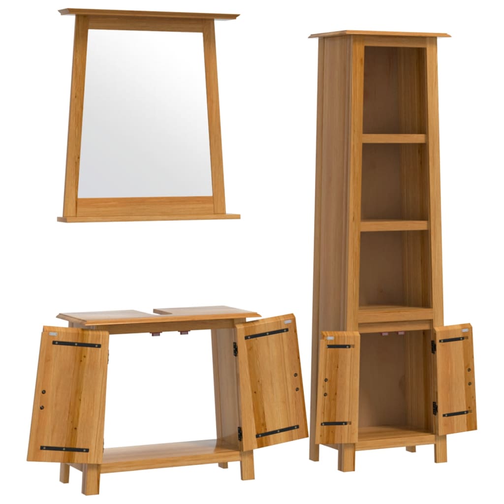 Set mobilier de baie, 3 piese, lemn masiv de pin