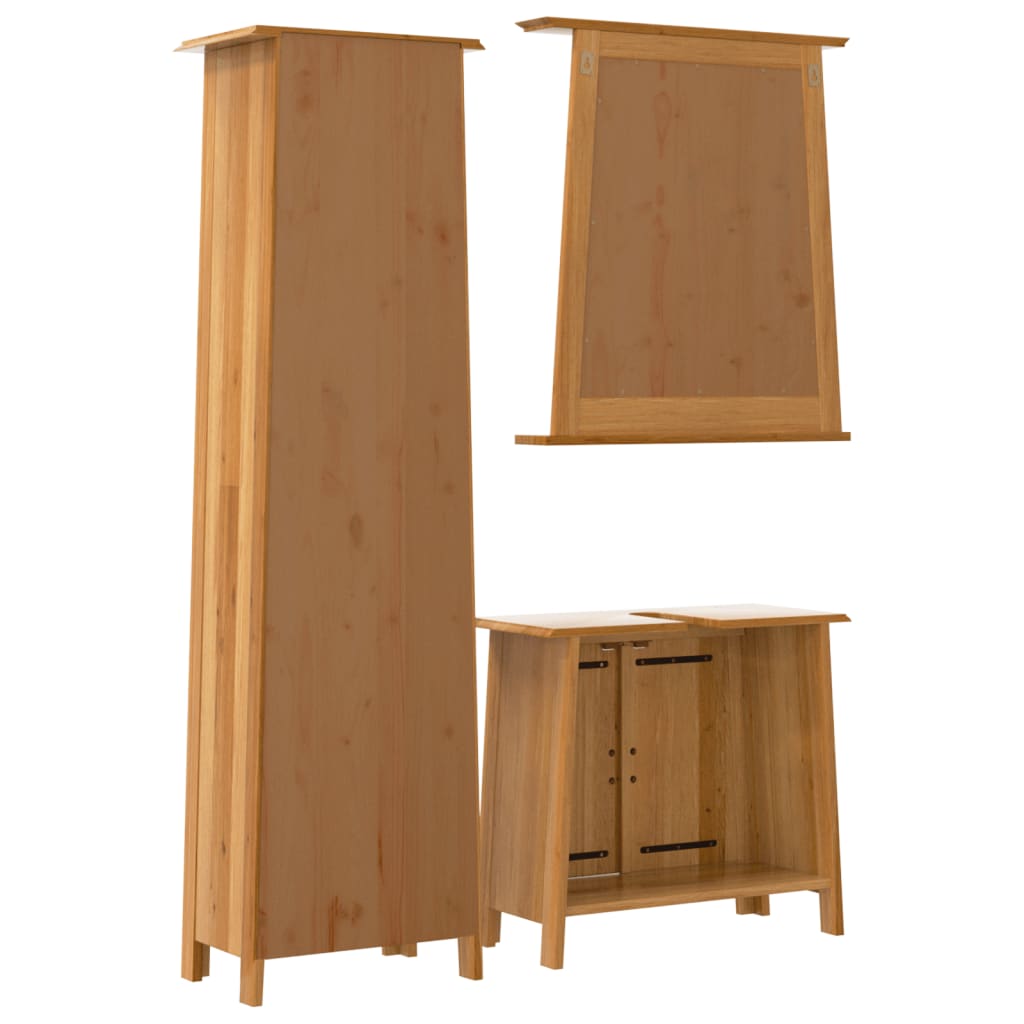 Set mobilier de baie, 3 piese, lemn masiv de pin - Lando