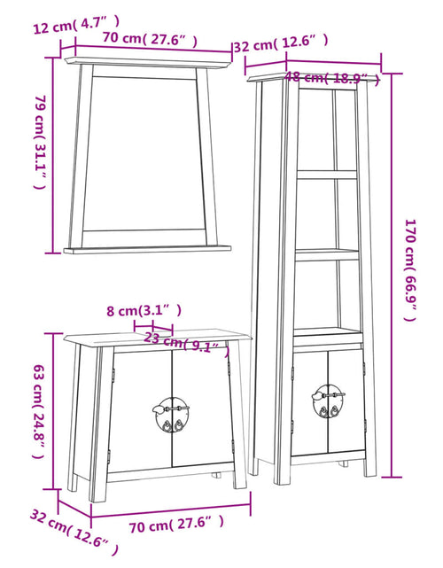 Încărcați imaginea în vizualizatorul Galerie, Set mobilier de baie, 3 piese, lemn masiv de pin
