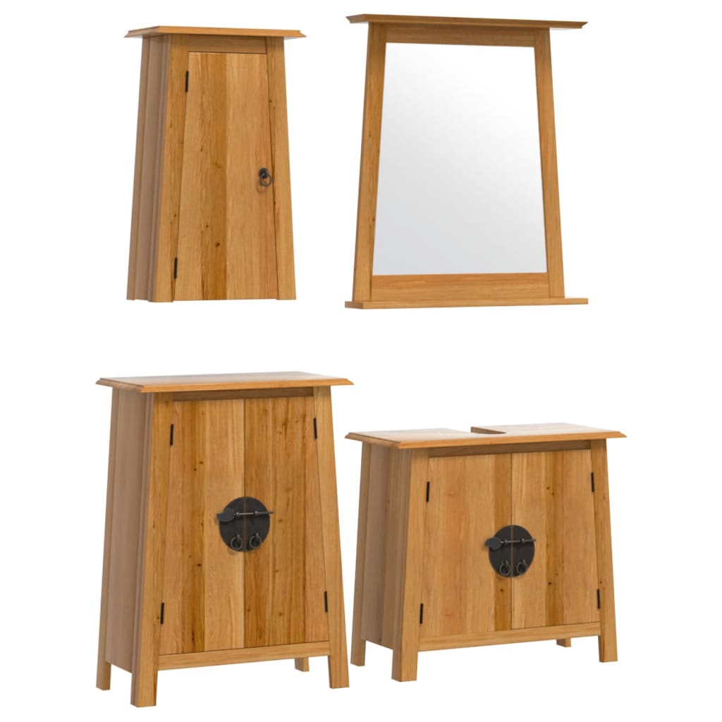 Set mobilier de baie, 4 piese, lemn masiv de pin - Lando