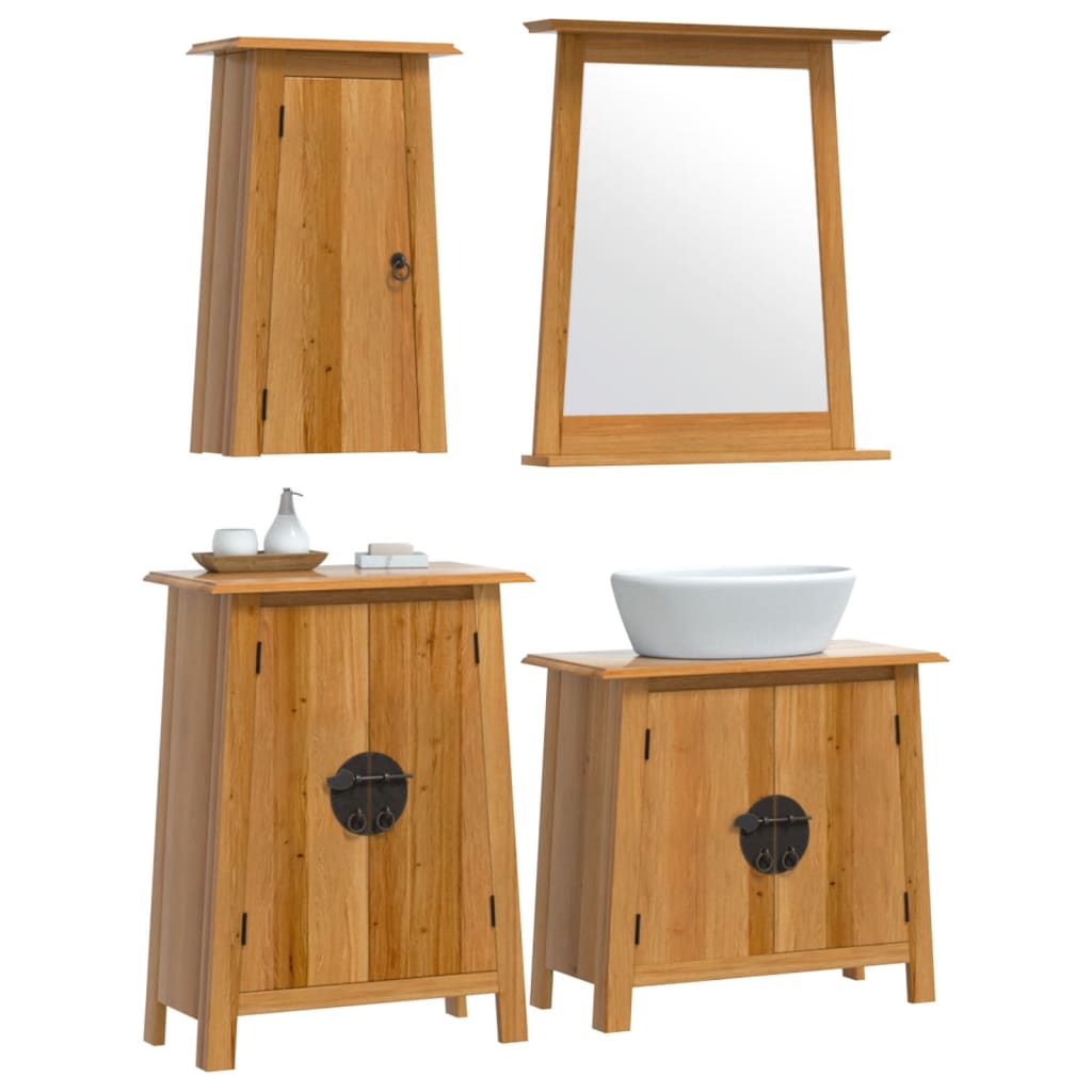 Set mobilier de baie, 4 piese, lemn masiv de pin - Lando