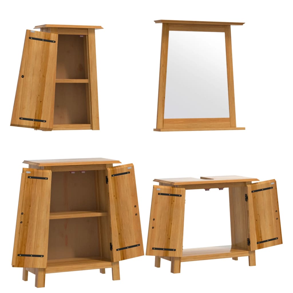 Set mobilier de baie, 4 piese, lemn masiv de pin - Lando