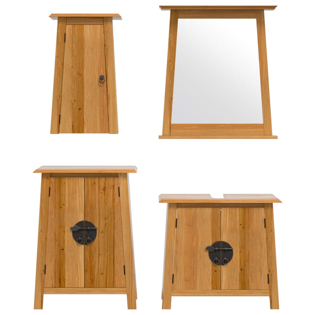 Set mobilier de baie, 4 piese, lemn masiv de pin - Lando