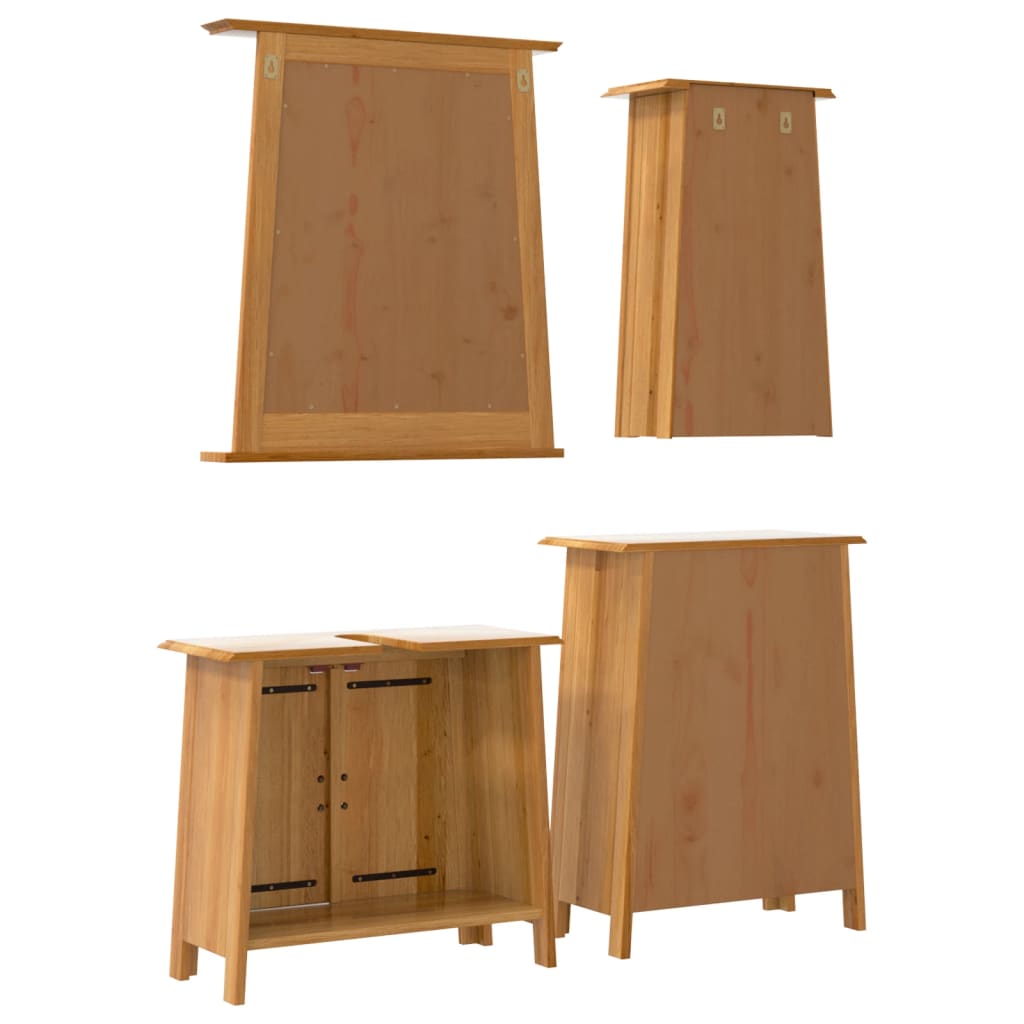 Set mobilier de baie, 4 piese, lemn masiv de pin - Lando