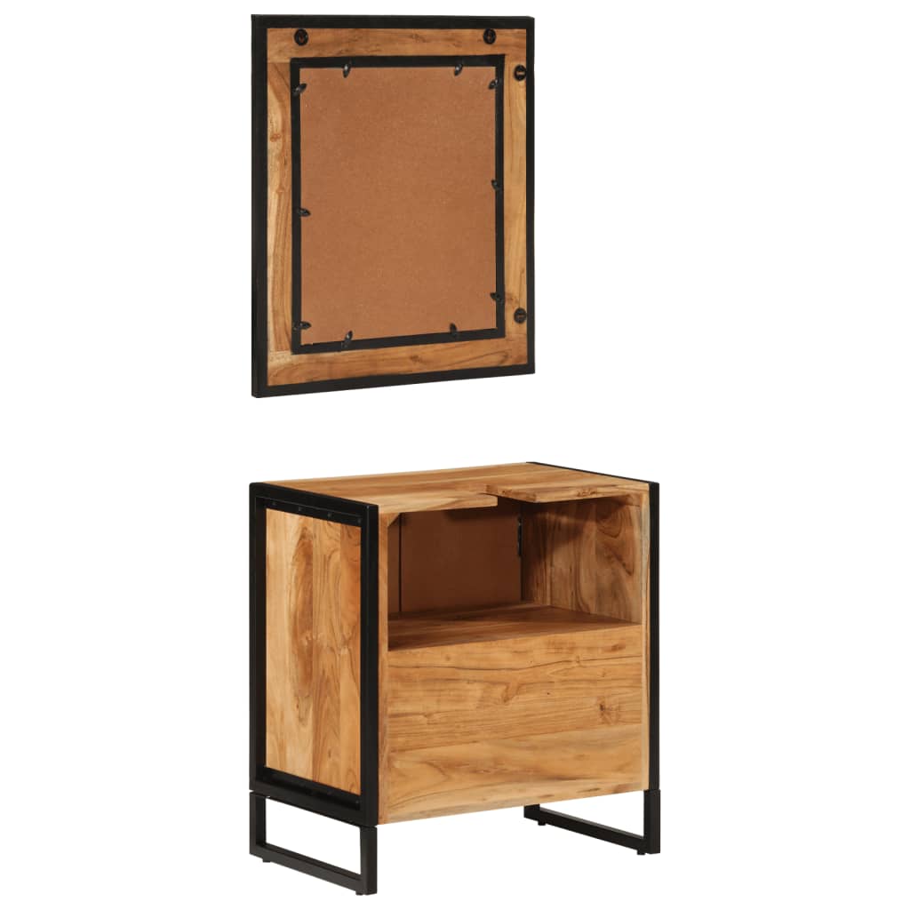 Set mobilier de baie, 2 piese, fier și lemn masiv de acacia - Lando