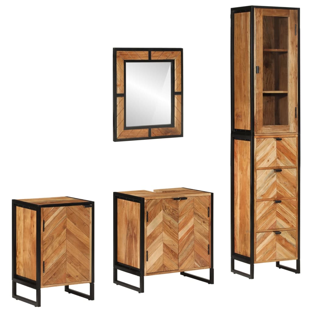 Set mobilier de baie, 4 piese, fier și lemn masiv de acacia - Lando