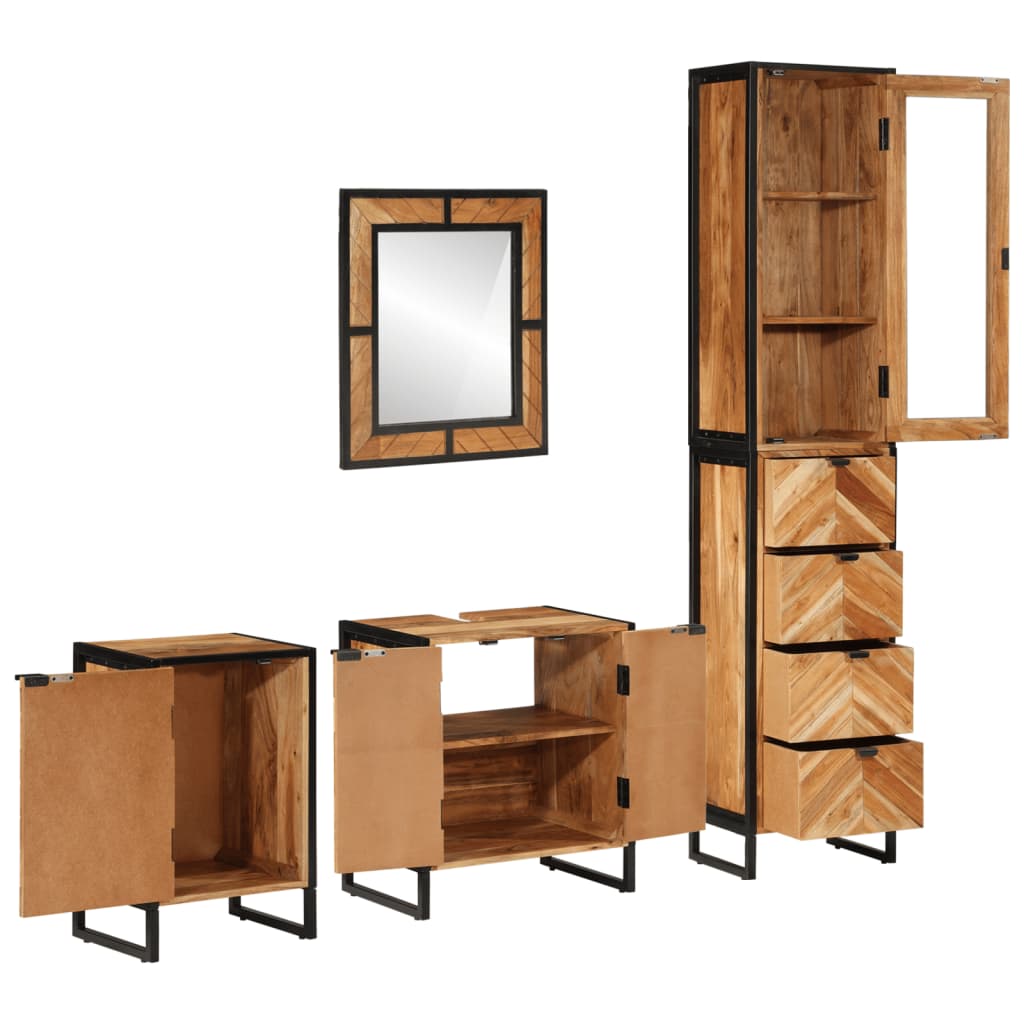 Set mobilier de baie, 4 piese, fier și lemn masiv de acacia