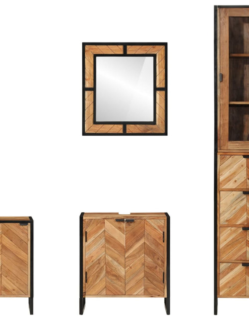 Загрузите изображение в средство просмотра галереи, Set mobilier de baie, 4 piese, fier și lemn masiv de acacia - Lando
