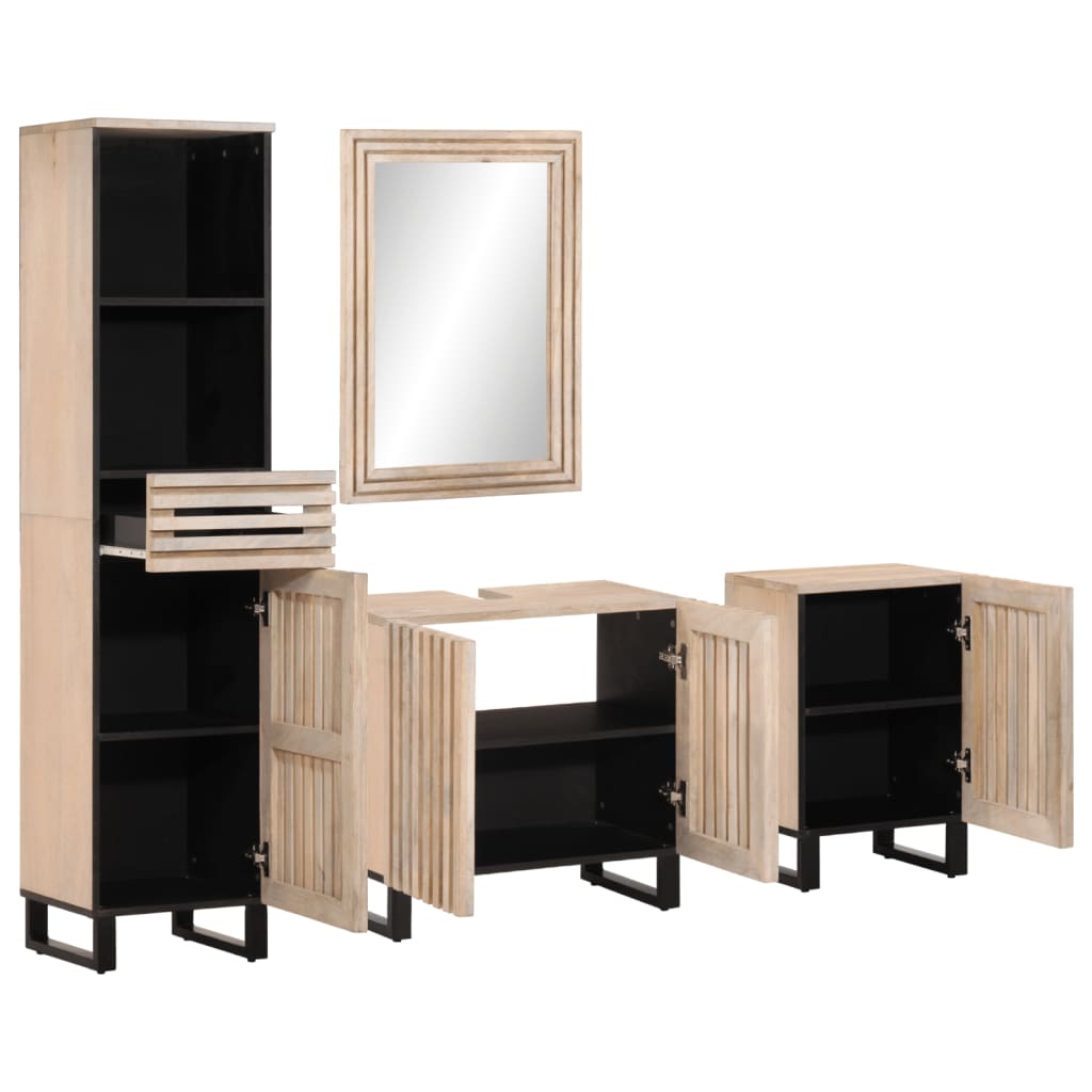 Set mobilier de baie, 4 piese, lemn masiv de mango