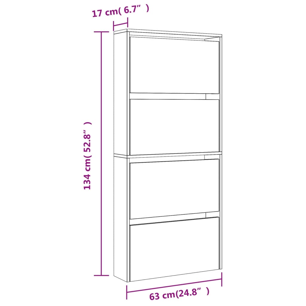 Pantofar cu oglindă, 4 niveluri, gri sonoma, 63x17x134 cm