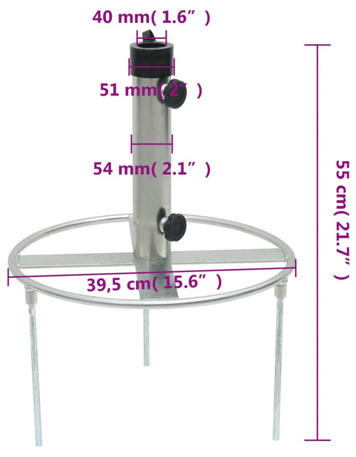 Încărcați imaginea în vizualizatorul Galerie, Suport de umbrelă cu țăruși de sol, argintiu, Ø38/48 mm, oțel
