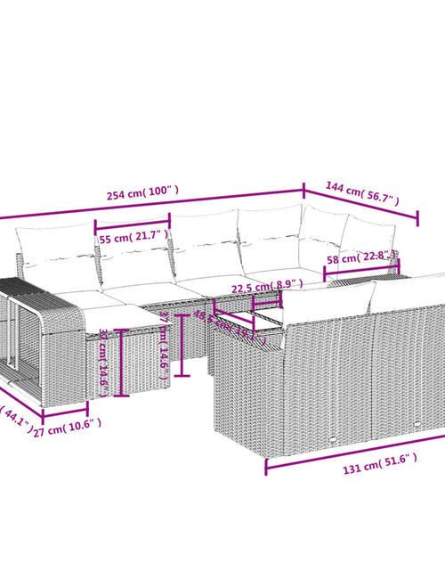 Загрузите изображение в средство просмотра галереи, Set canapele de grădină cu perne, 11 piese, bej, poliratan
