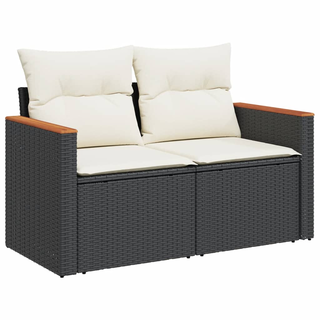 Set mobilier de grădină cu perne, 3 piese, negru, poliratan