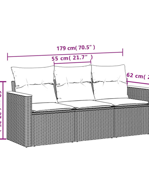 Încărcați imaginea în vizualizatorul Galerie, Set mobilier de grădină cu perne, 3 piese, negru, poliratan
