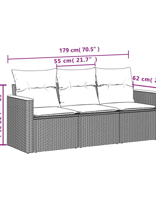 Încărcați imaginea în vizualizatorul Galerie, Set canapea de grădină cu perne, 3 piese, gri, poliratan - Lando
