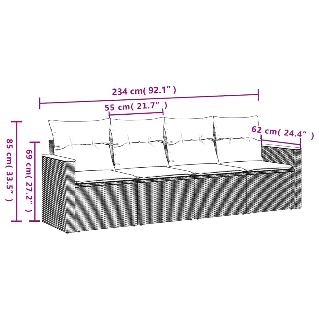 Set mobilier de grădină cu perne, 4 piese, negru, poliratan