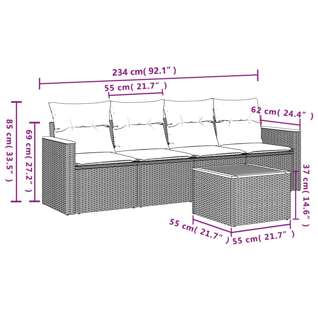 Set mobilier de grădină cu perne, 5 piese, negru, poliratan - Lando