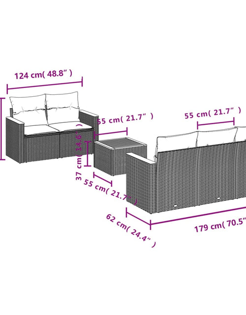 Încărcați imaginea în vizualizatorul Galerie, Set mobilier de grădină cu perne, 6 piese, negru, poliratan
