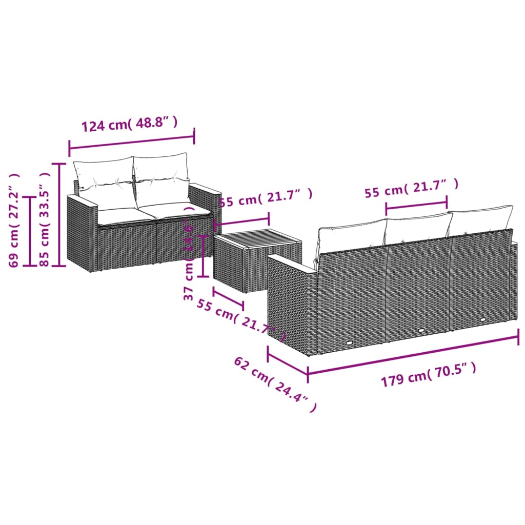 Set mobilier de grădină cu perne, 6 piese, negru, poliratan