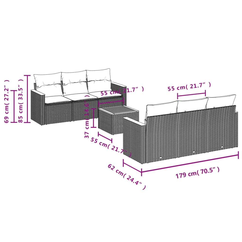 Set canapele de grădină cu perne, 7 piese, negru, poliratan - Lando