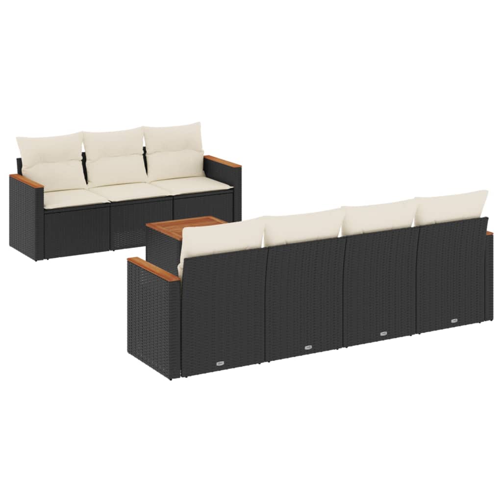 Set mobilier de grădină cu perne, 8 piese, negru, poliratan