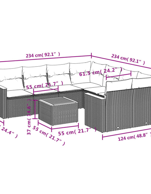 Încărcați imaginea în vizualizatorul Galerie, Set mobilier de grădină cu perne, 9 piese, negru, poliratan - Lando
