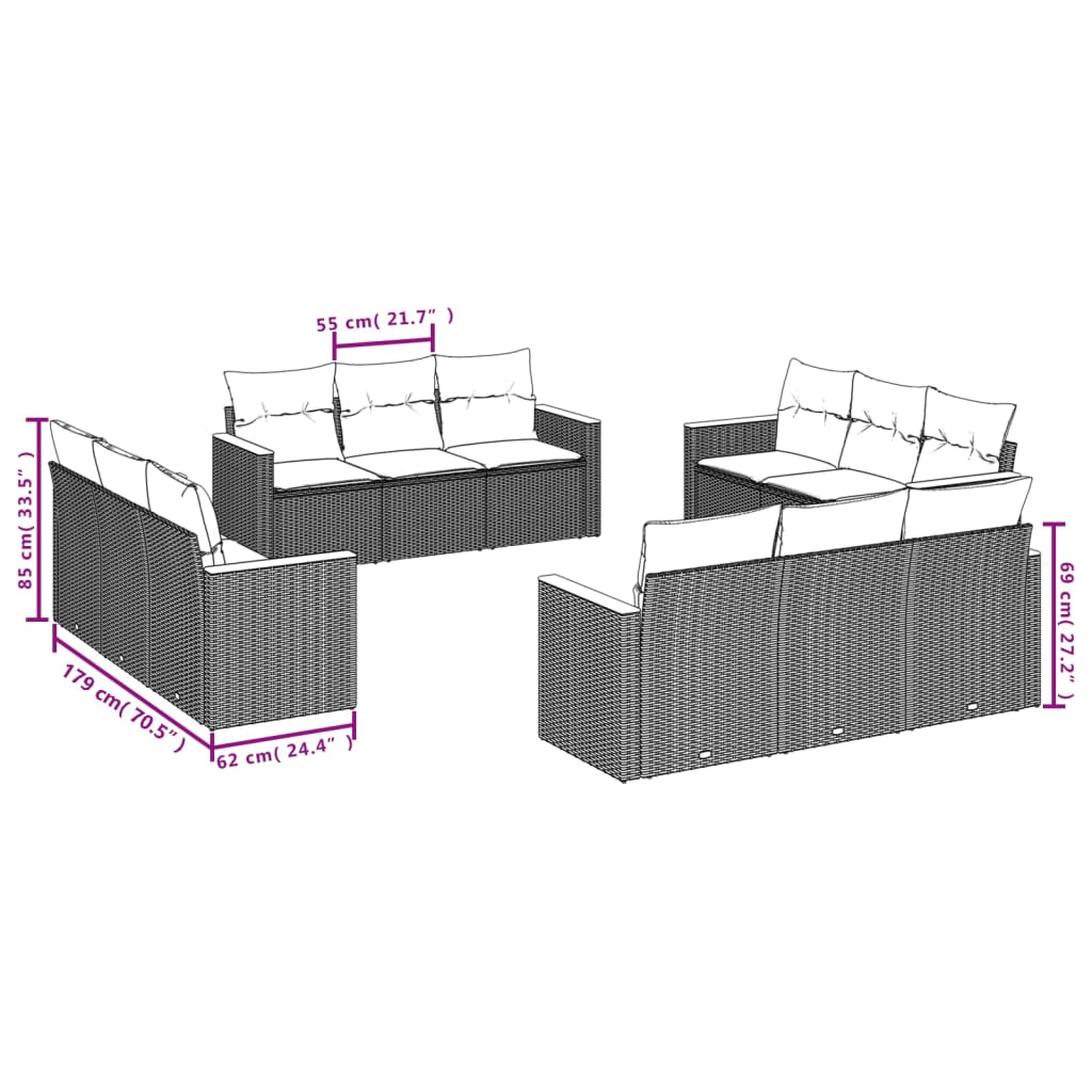 Set canapele de grădină, 12 piese, cu perne, negru, poliratan - Lando