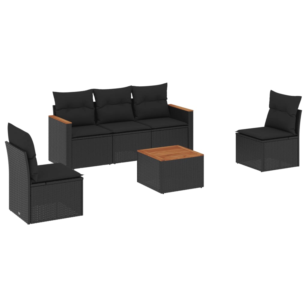 Set mobilier de grădină cu perne, 6 piese, negru, poliratan