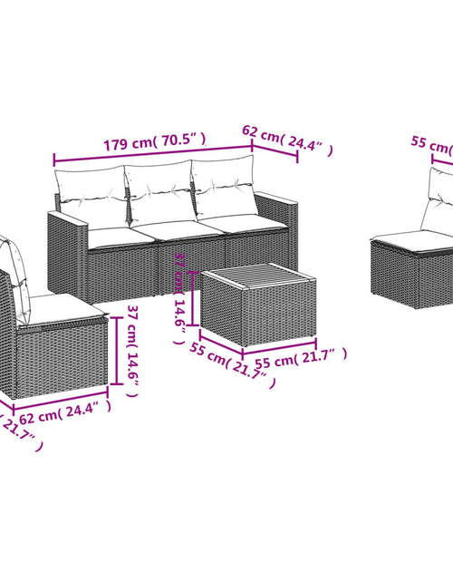 Загрузите изображение в средство просмотра галереи, Set mobilier de grădină cu perne, 6 piese, negru, poliratan
