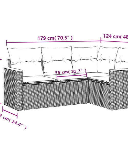 Загрузите изображение в средство просмотра галереи, Set mobilier de grădină cu perne, 4 piese, negru, poliratan - Lando
