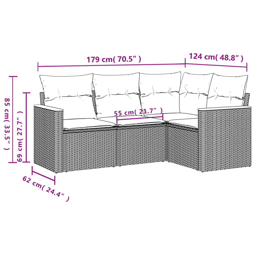 Set canapele de grădină, 4 piese, cu perne, bej, poliratan